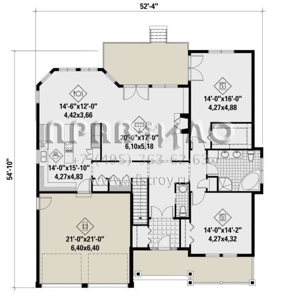 Проект одноэтажного дома с гаражом на две машины в стиле Ранчо S5-171 (6146-00453)