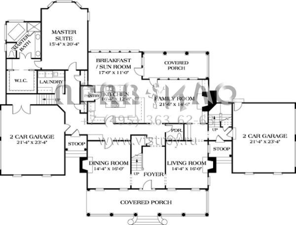 Проект двухэтажного дома с гаражом на три и более машин в классическом стиле S5-438 (3323-00464)