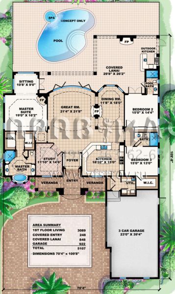 Проект одноэтажного дома с гаражом на три и более машин в прибрежном стиле S5-287 (1018-00054)
