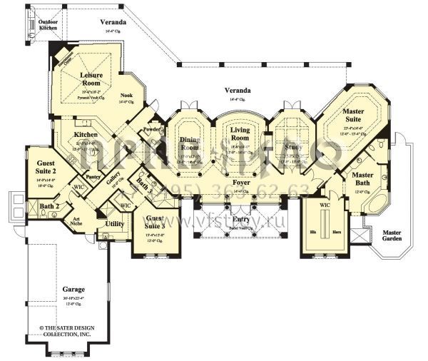 Проект одноэтажного дома с гаражом на три и более машин в прибрежном стиле S5-360 (8436-00093)