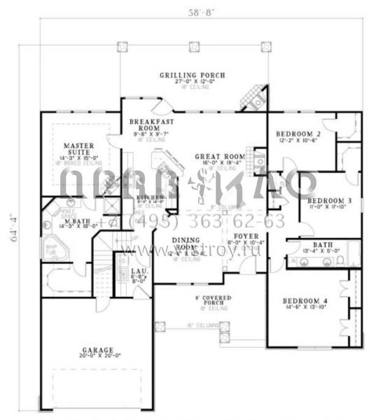 Проект одноэтажного дома с гаражом на две машины в стиле Ранчо S5-194 (110-00136)