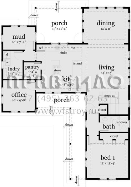 Проект двухэтажного дома с гаражом на две машины в стиле Ранчо S5-222 (028-00047)