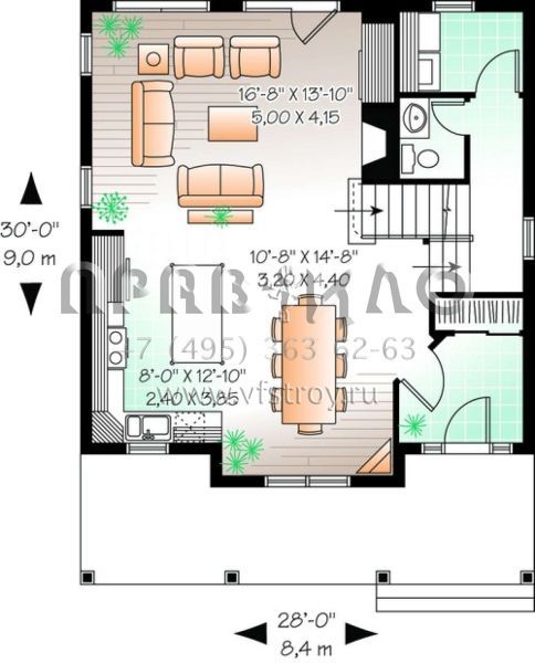 Проект двухэтажного дома без гаража в стиле Ранчо S5-150 (034-00470)