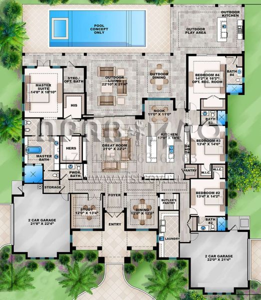 Проект одноэтажного дома с гаражом на три и более машин в современном стиле S5-388 (5565-00037)