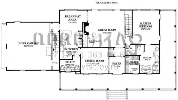 Проект двухэтажного дома с гаражом на две машины в стиле Ранчо S5-211 (7922-00154)