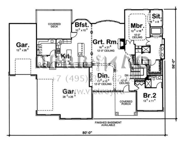 Проект одноэтажного дома с гаражом на три и более машин в английском стиле S5-196 (963-00049)