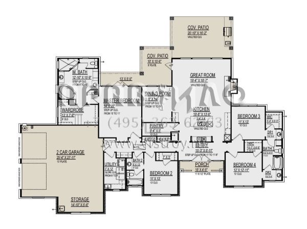 Проект одноэтажного дома с гаражом на две машины в стиле Ранчо S5-257 (9300-00061)