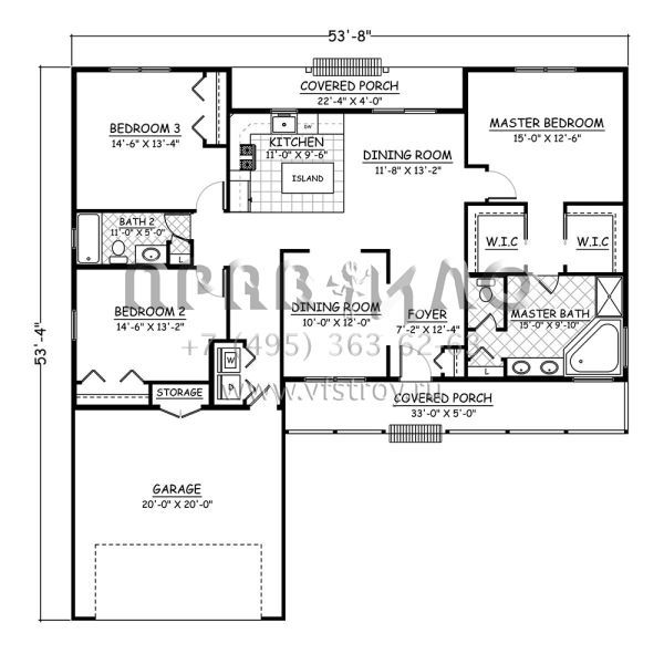 Проект одноэтажного дома с гаражом на две машины в стиле Ранчо S5-139 (526-00022)