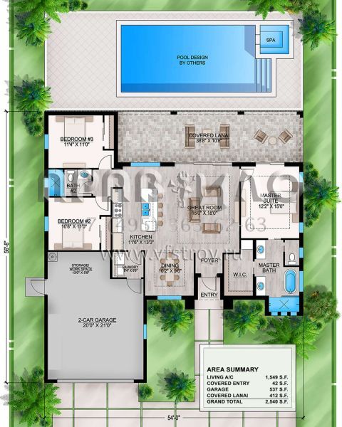 Проект одноэтажного дома с гаражом на две машины в прибрежном стиле S5-144 (207-00112)