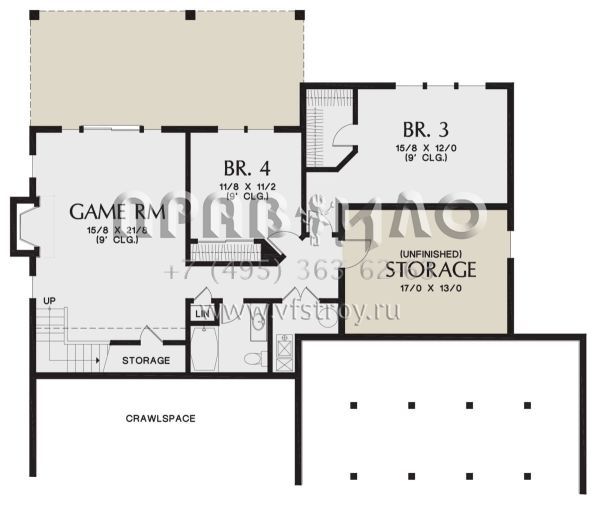 Проект одноэтажного дома с гаражом на три и более машин в стиле Ранчо S5-263 (2559-00877)