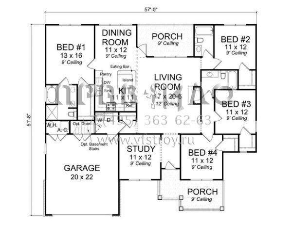 Проект одноэтажного дома с гаражом на две машины в стиле Ранчо S5-176 (4848-00005)