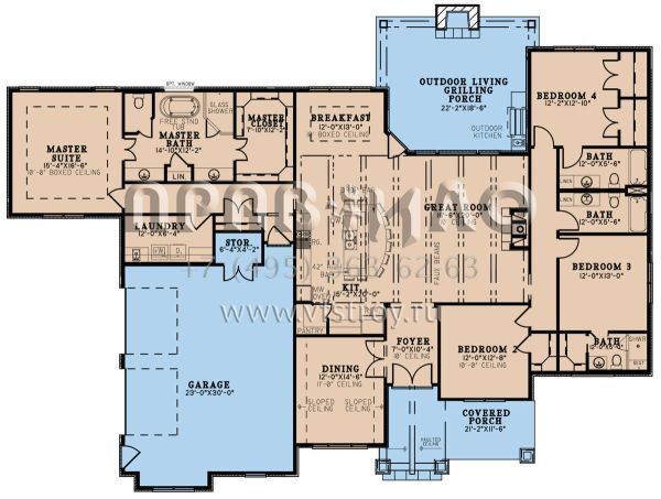 Проект одноэтажного дома с гаражом на две машины в американском стиле S5-257 (8318-00239)