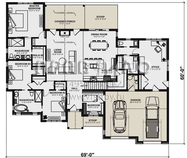 Проект одноэтажного дома с гаражом на две машины в современном стиле S5-217 (034-01307)