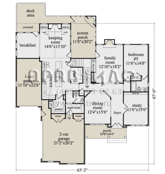 Проект одноэтажного дома с гаражом на три и более машин в стиле Ранчо S5-404 (957-00086)