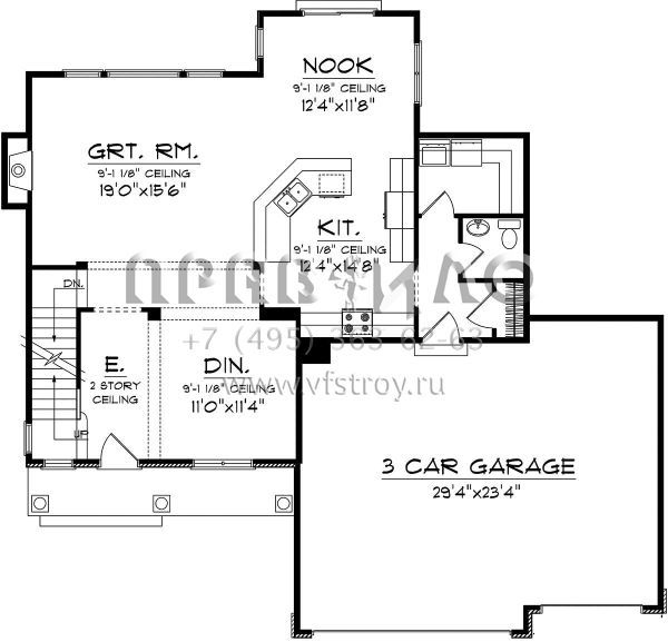 Проект двухэтажного дома с гаражом на три и более машин в американском стиле S5-209 (1020-00237)