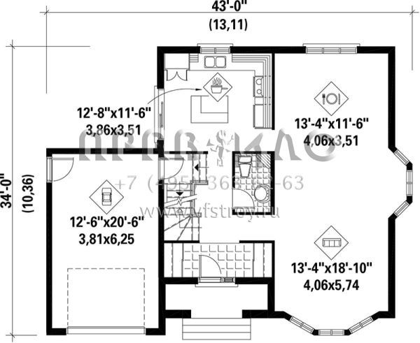 Проект двухэтажного дома с гаражом на одну машину в английском стиле S5-165 (6146-00088)