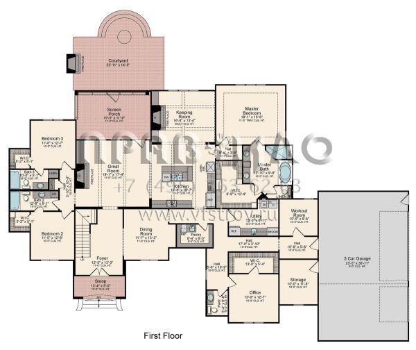 Проект одноэтажного дома с гаражом на три и более машин в стиле Ранчо S5-342 (5995-00018)