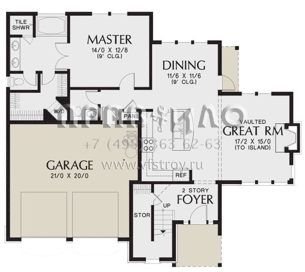 Проект двухэтажного дома с гаражом на две машины в английском стиле S5-203 (2559-00887)