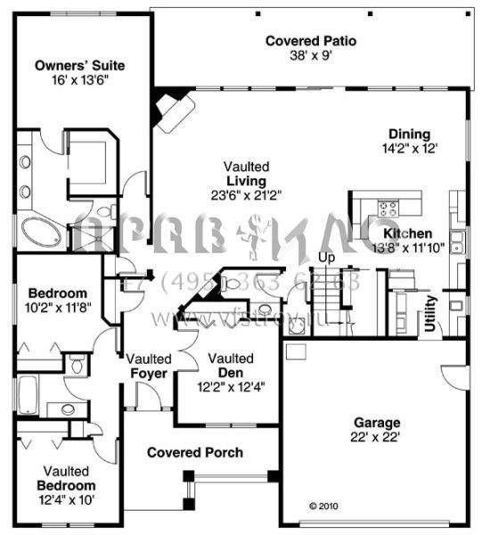 Проект двухэтажного дома с гаражом на две машины в стиле Ранчо S5-216 (035-00574)