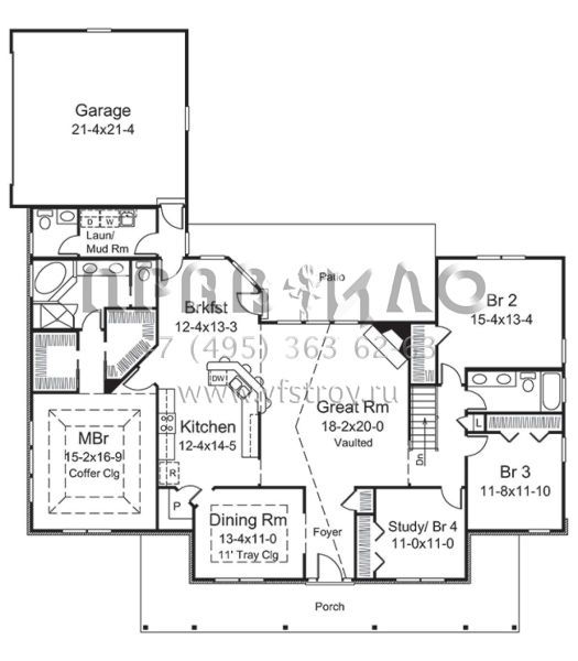 Проект одноэтажного дома с гаражом на две машины в классическом стиле S5-222 (5633-00275)