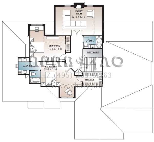 Проект двухэтажного дома с гаражом на три и более машин в стиле Ранчо S5-345 (034-00406)