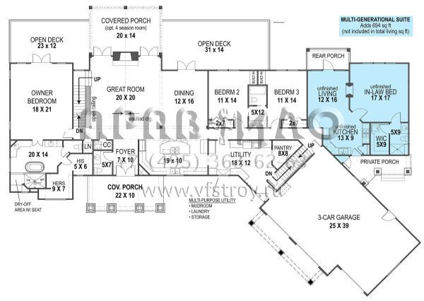 Проект одноэтажного дома с гаражом на три и более машин в американском стиле S5-263 (4195-00011)