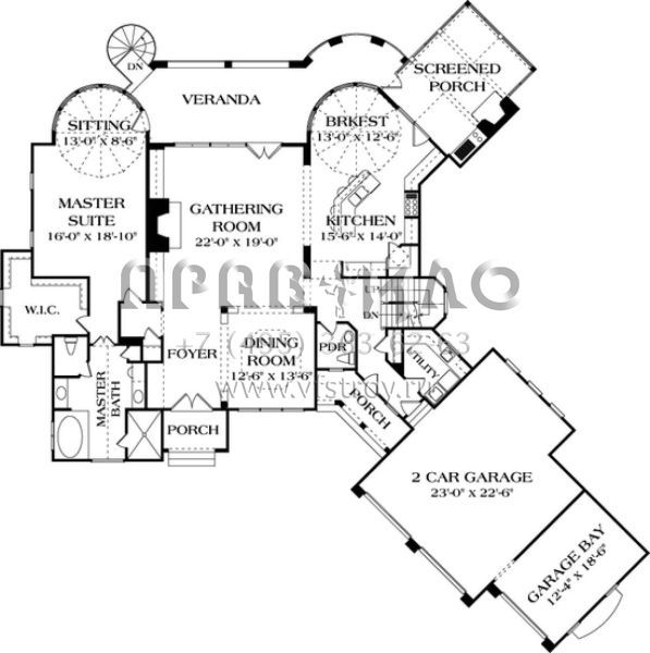 Проект двухэтажного дома с гаражом на три и более машин в стиле Ранчо S5-524 (3323-00522)