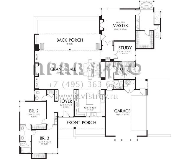 Проект одноэтажного дома с гаражом на две машины в стиле Ранчо S5-255 (2559-00695)