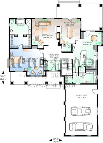 Проект двухэтажного дома с гаражом на три и более машин в стиле Ранчо S5-291 (034-00024)