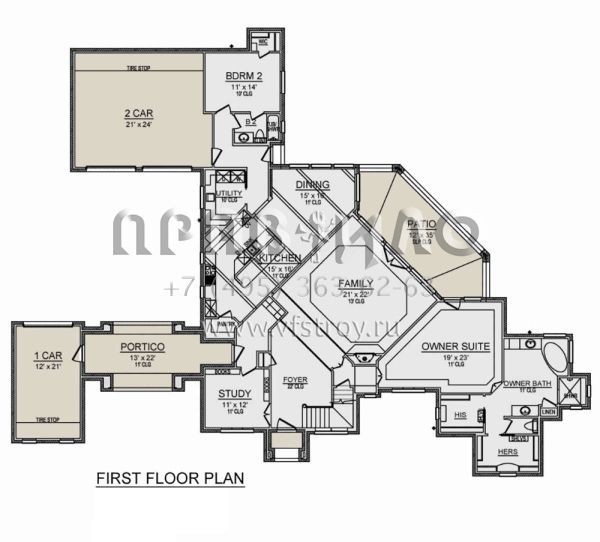 Проект двухэтажного дома с гаражом на три и более машин в стиле Ранчо S5-366 (5445-00485)