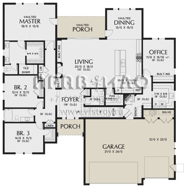 Проект одноэтажного дома с гаражом на три и более машин в современном стиле S5-239 (2559-00841)