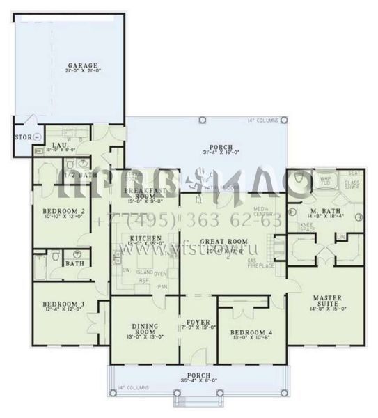 Проект одноэтажного дома с гаражом на две машины в стиле Ранчо S5-222 (110-00264)