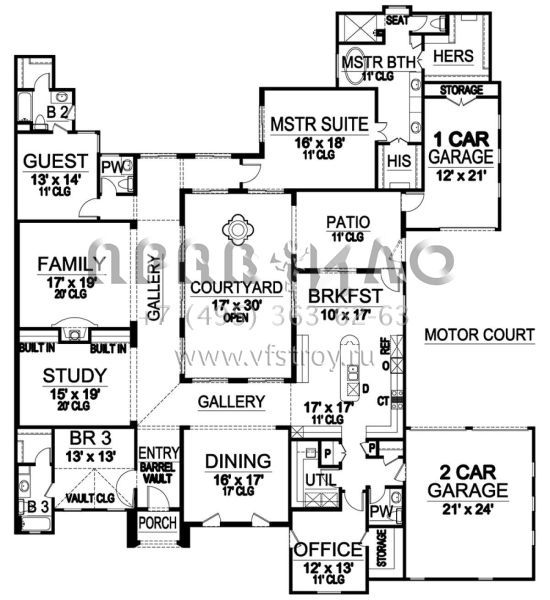Проект одноэтажного дома с гаражом на три и более машин в прибрежном стиле S5-366 (5445-00318)