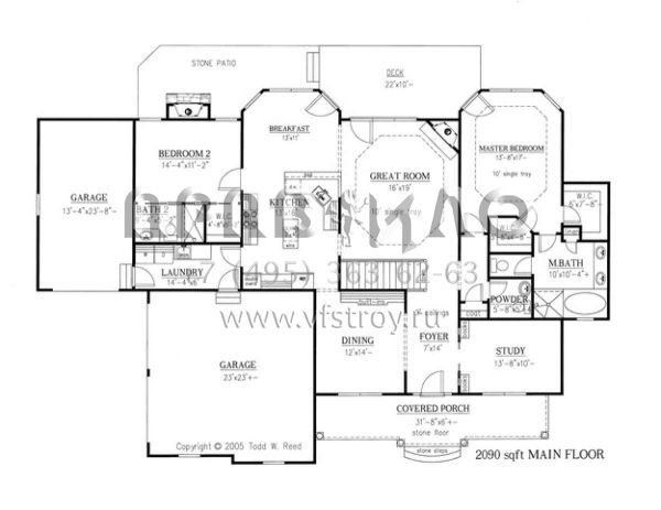Проект одноэтажного дома с гаражом на три и более машин в стиле Ранчо S5-321 (286-00013)