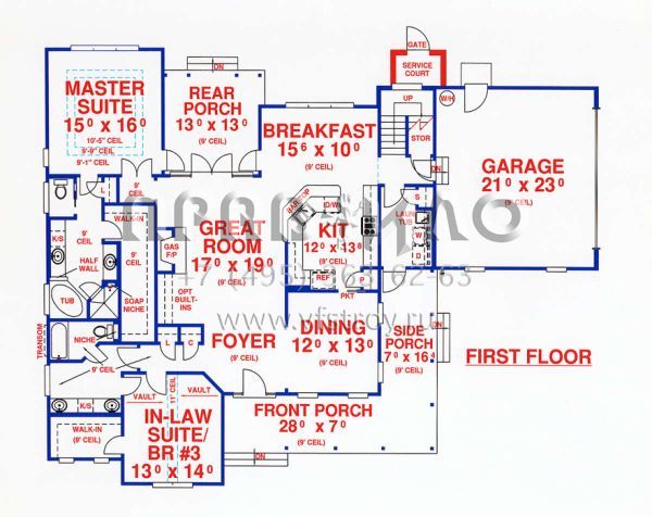 Проект двухэтажного дома с гаражом на две машины в стиле Ранчо S5-264 (4766-00132)