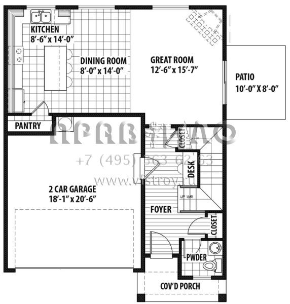 Проект двухэтажного дома с гаражом на две машины в стиле Ранчо S5-162 (9488-00013)