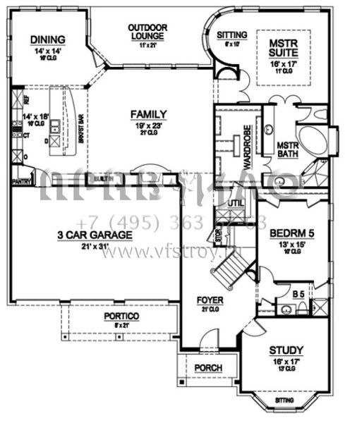 Проект двухэтажного дома с гаражом на три и более машин в английском стиле S5-448 (5445-00262)