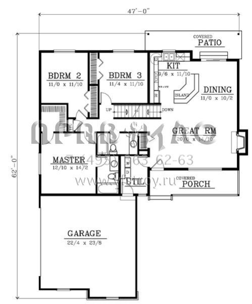 Проект двухэтажного дома с гаражом на две машины в стиле Ранчо S5-135 (692-00196)