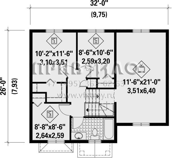 Проект двухэтажного дома с гаражом на одну машину в стиле Ранчо S5-123 (6146-00610)