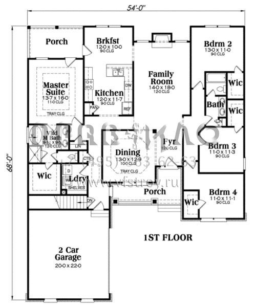Проект одноэтажного дома с гаражом на две машины в английском стиле S5-199 (009-00036)
