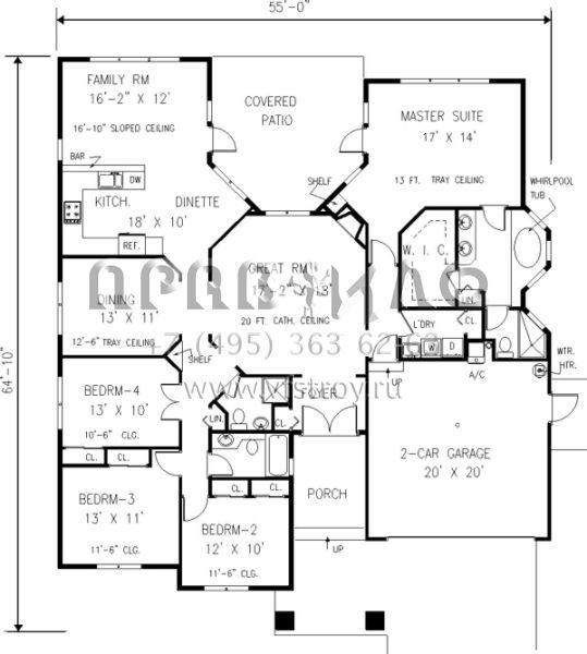 Проект одноэтажного дома с гаражом на две машины в стиле Ранчо S5-211 (033-00091)