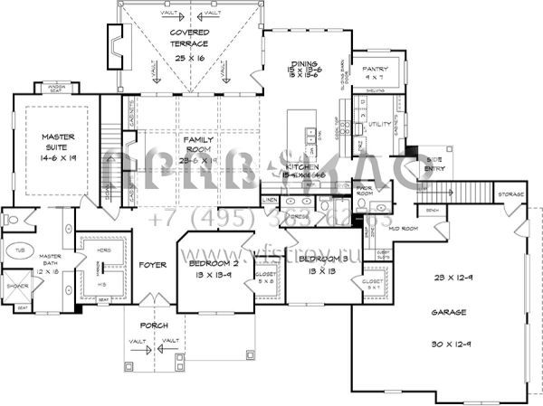 Проект одноэтажного дома с гаражом на две машины в американском стиле S5-269 (6082-00111)