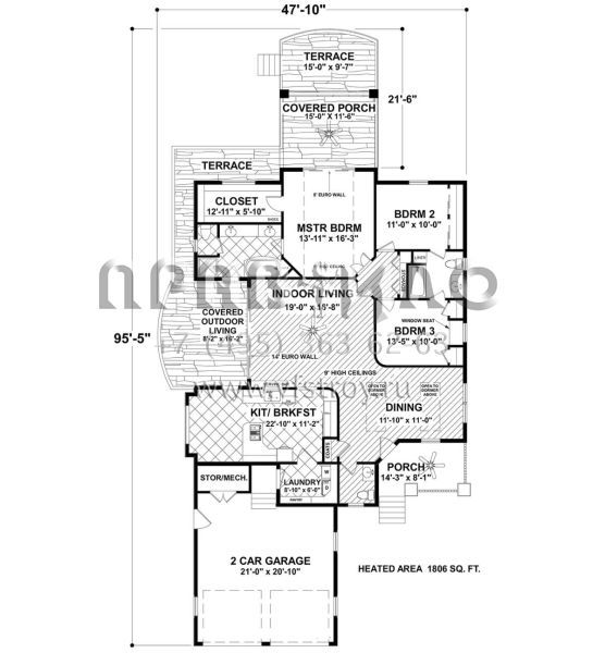 Проект одноэтажного дома с гаражом на две машины в американском стиле S5-168 (036-00255)