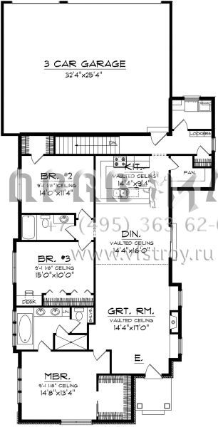Проект одноэтажного дома с гаражом на три и более машин в английском стиле S5-168 (1020-00186)