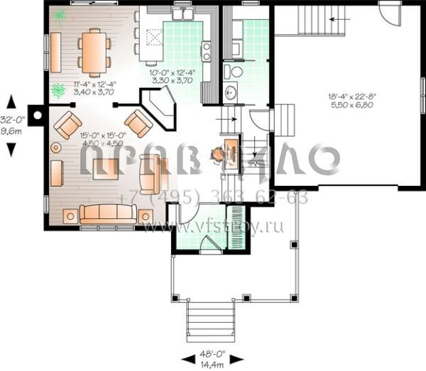 Проект двухэтажного дома с гаражом на одну машину в стиле Ранчо S5-160 (034-01016)