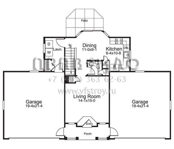 Проект двухэтажного дома с гаражом на три и более машин в стиле Ранчо S5-95 (5633-00241)