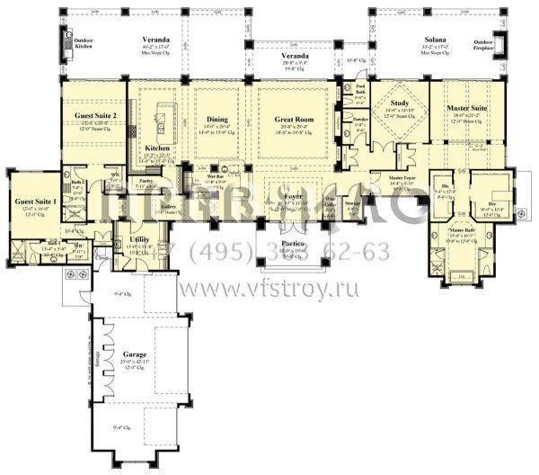 Проект одноэтажного дома с гаражом на три и более машин в современном стиле S5-414 (8436-00130)