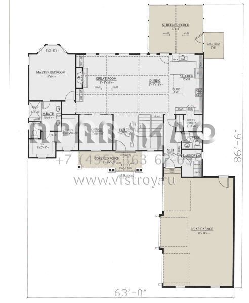 Проект одноэтажного дома с гаражом на три и более машин в американском стиле S5-279 (286-00117)