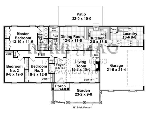 Проект одноэтажного дома с гаражом на две машины в стиле Ранчо S5-146 (348-00027)