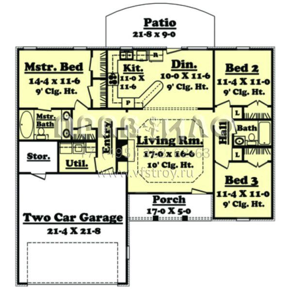 Проект одноэтажного дома с гаражом на две машины в стиле Ранчо S5-130 (041-00003)